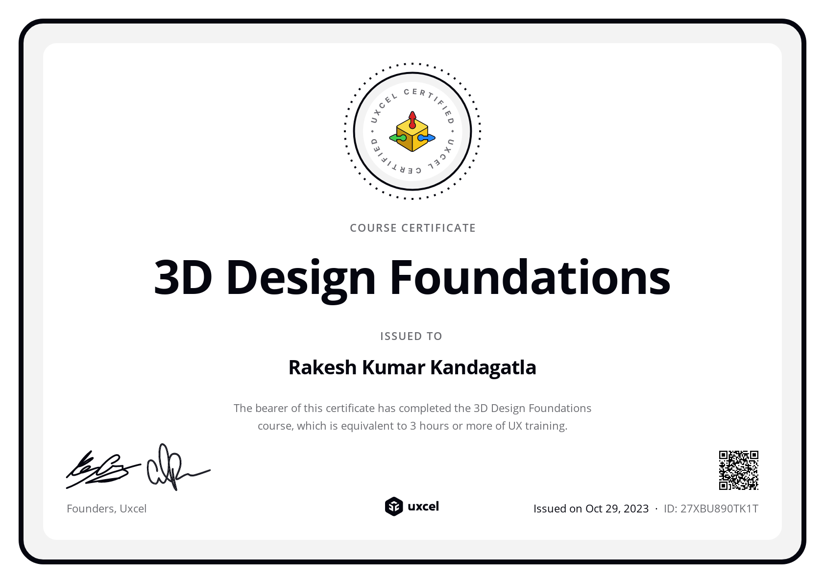 Rakesh Kumar Kandagatla's certificate